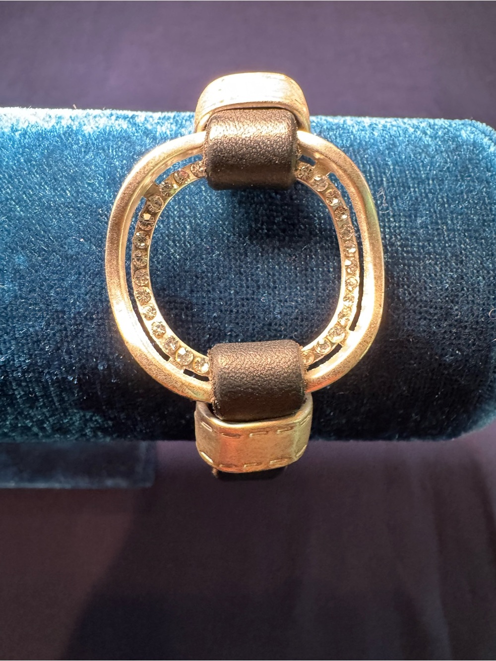Silver-Tone Crystal Circle Leather Bracelet - Black